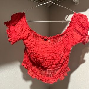 Free People - Red scrunched off the shoulder top - XS